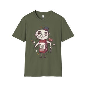 London T-Shirt | British Gentleman Phone Box Graphic Tee, Unisex Shirt Military Green