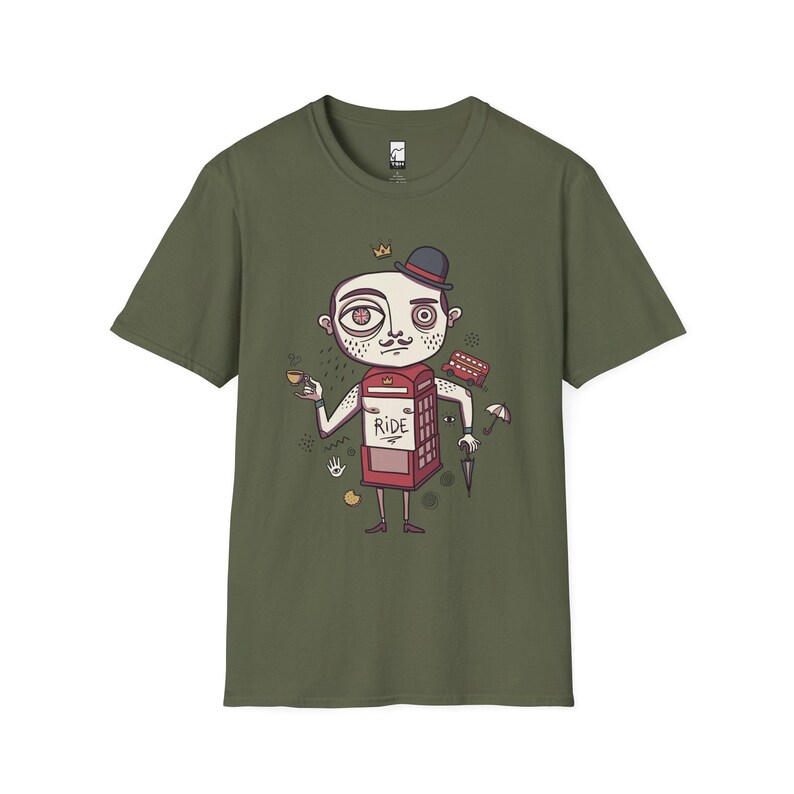 London T-Shirt | British Gentleman Phone Box Graphic Tee, Unisex Shirt Military Green