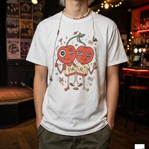 Cherry Pair T-Shirt | Quirky Couple Matching Graphic Tee, Valentine Anniversary Gift
