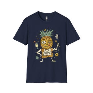 Royal Pineapple King T-Shirt | Funny Tropical Graphic Tee, Hawaiian Vibe Shirt Navy