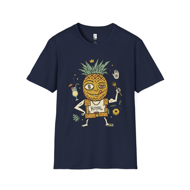 Royal Pineapple King T-Shirt | Funny Tropical Graphic Tee, Hawaiian Vibe Shirt Navy