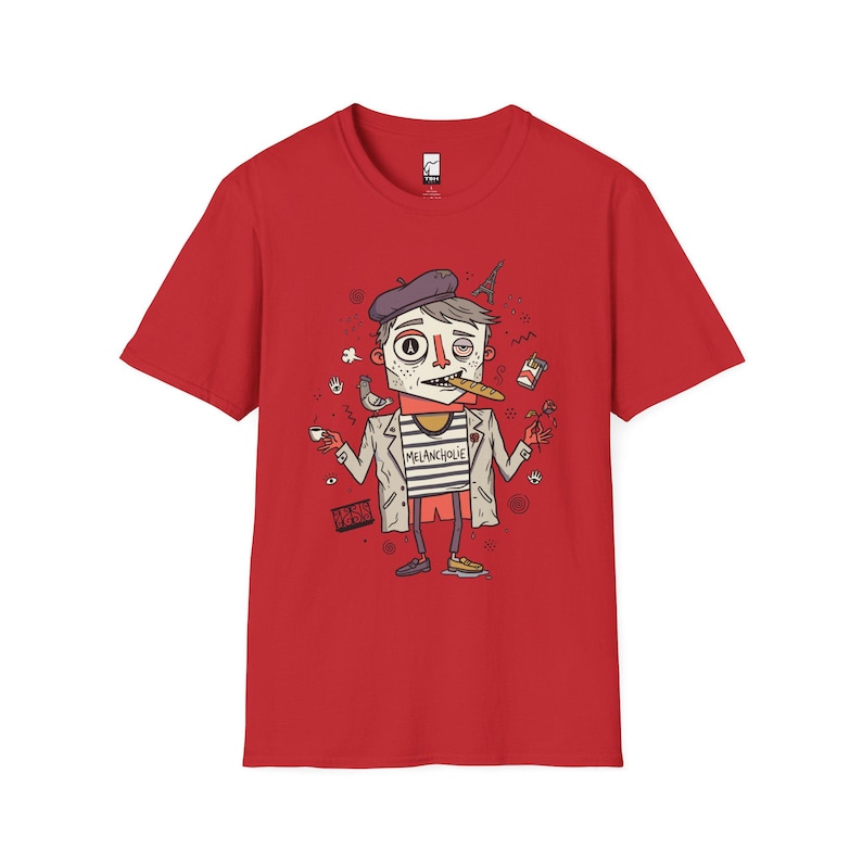Paris Melancholie T-Shirt | French Ennui Graphic Tee, Parisian Illustration Unisex Shirt Red
