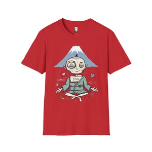 Zen Meditation Graphic Tee | Funny Mount Fuji Unisex Shirt, Japan Gift Red