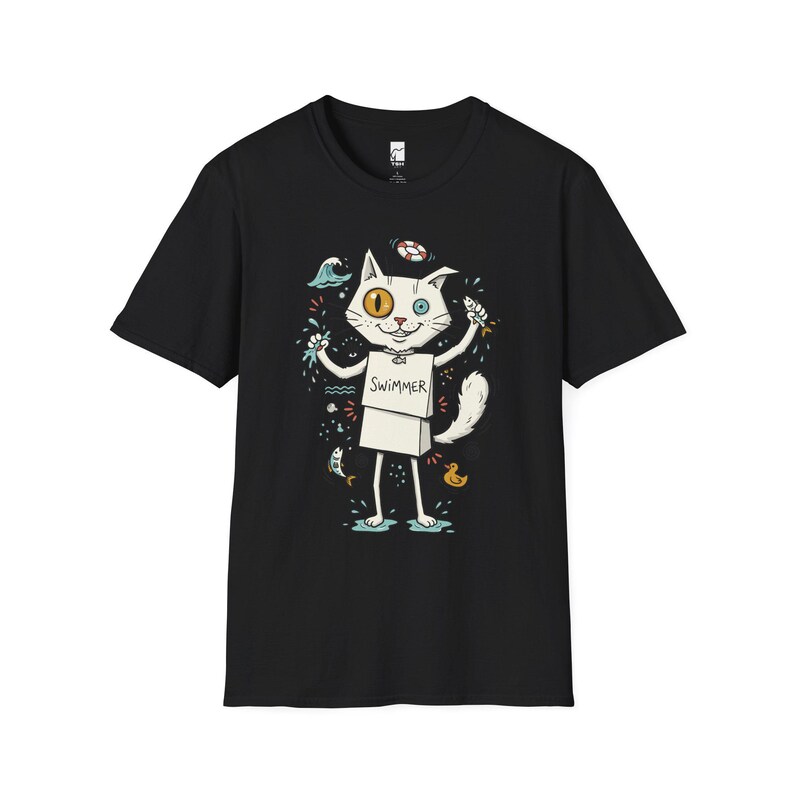 Turkish Van Cat Swimming Graphic Tee | Funny Water Loving Unisex Shirt Black