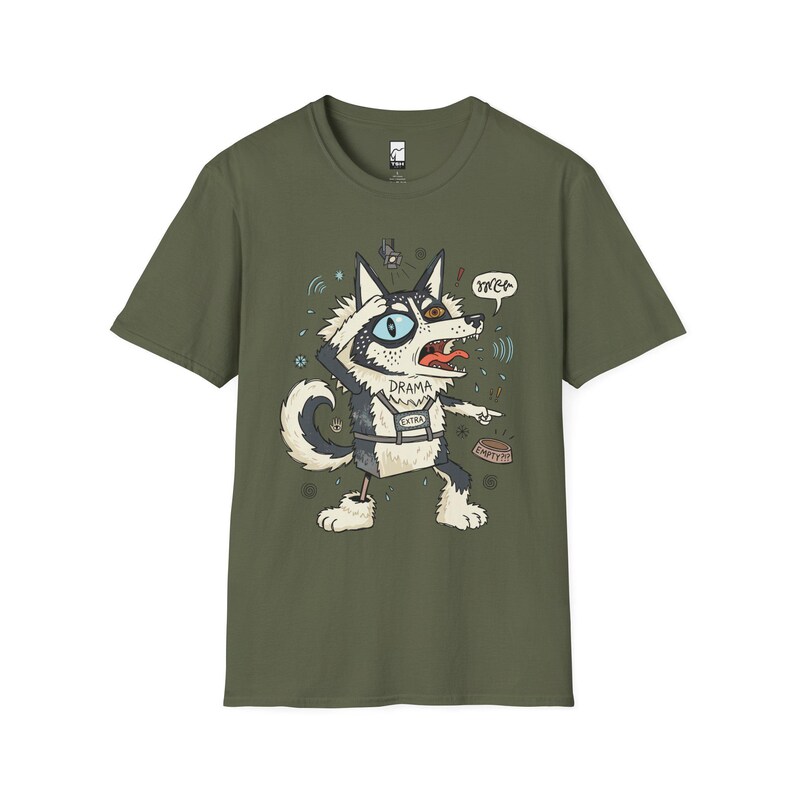 Husky Drama T-shirt | T-shirt grappige hond, uniseks shirt husky-moeder, cadeau Military Green