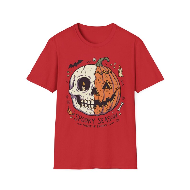 Spooky Season Halloween Shirt | Skull Pumpkin T Shirt | Retro Horror Graphic Tee | Creepy Fall Outfit | Gothic Autumn Wear | Unisex Gift image 19