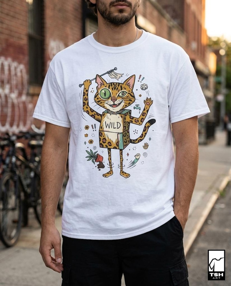 Wild Bengal Cat T-Shirt | Funny Energetic Cat Graphic Tee, Mischievous Zoomies Unisex Shirt, Cat Lover Gift