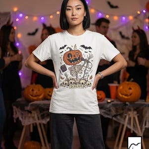 Scream Skeleton Halloween Shirt | Pumpkin Rocker T Shirt | Metal Horror Tee | Retro Fall Concert Top | Gothic Rock Clothes | Unisex Gift