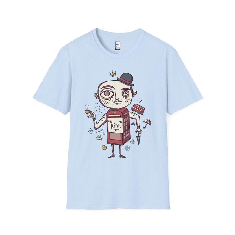 London T-Shirt | British Gentleman Phone Box Graphic Tee, Unisex Shirt Light Blue