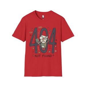 404 Not Found T-Shirt | Funny Developer Error Graphic Tee, Programmer Bug Unisex Shirt Red