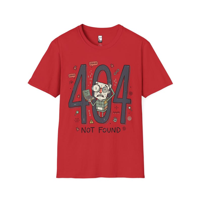404 Not Found T-Shirt | Funny Developer Error Graphic Tee, Programmer Bug Unisex Shirt Red