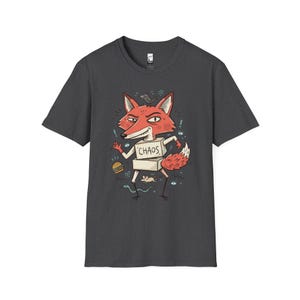 Chaos Fox T-Shirt | Mischievous Fox Illustration, Indie Lowbrow Art Tee Dark Heather