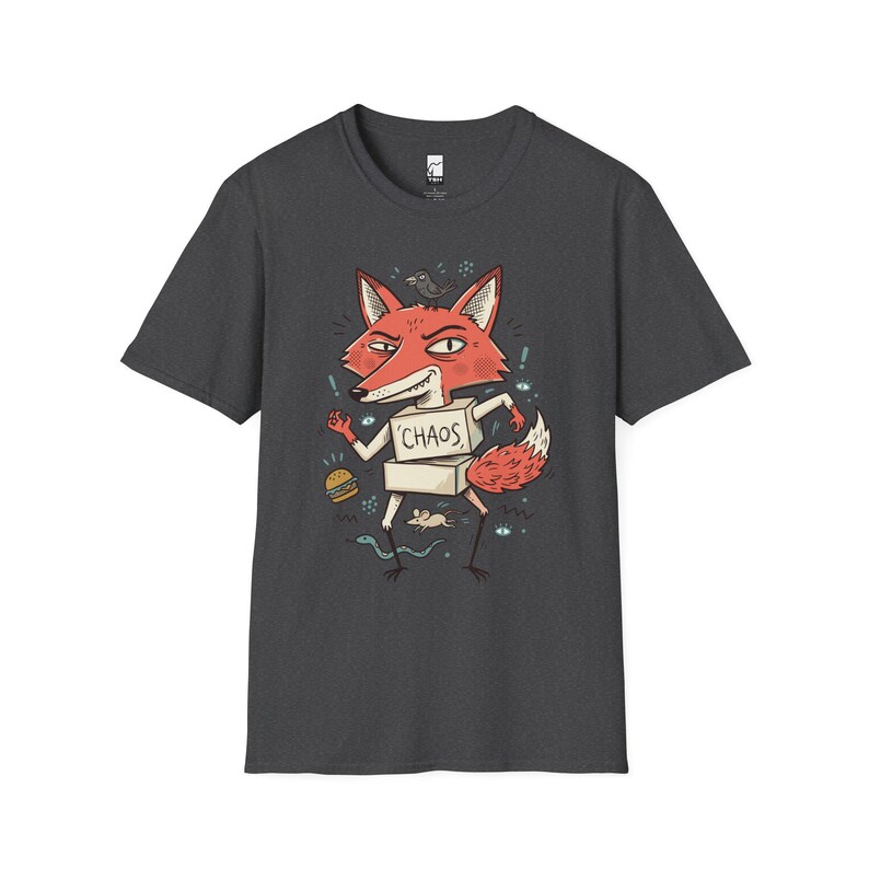 Chaos Fox T-Shirt | Mischievous Fox Illustration, Indie Lowbrow Art Tee Dark Heather
