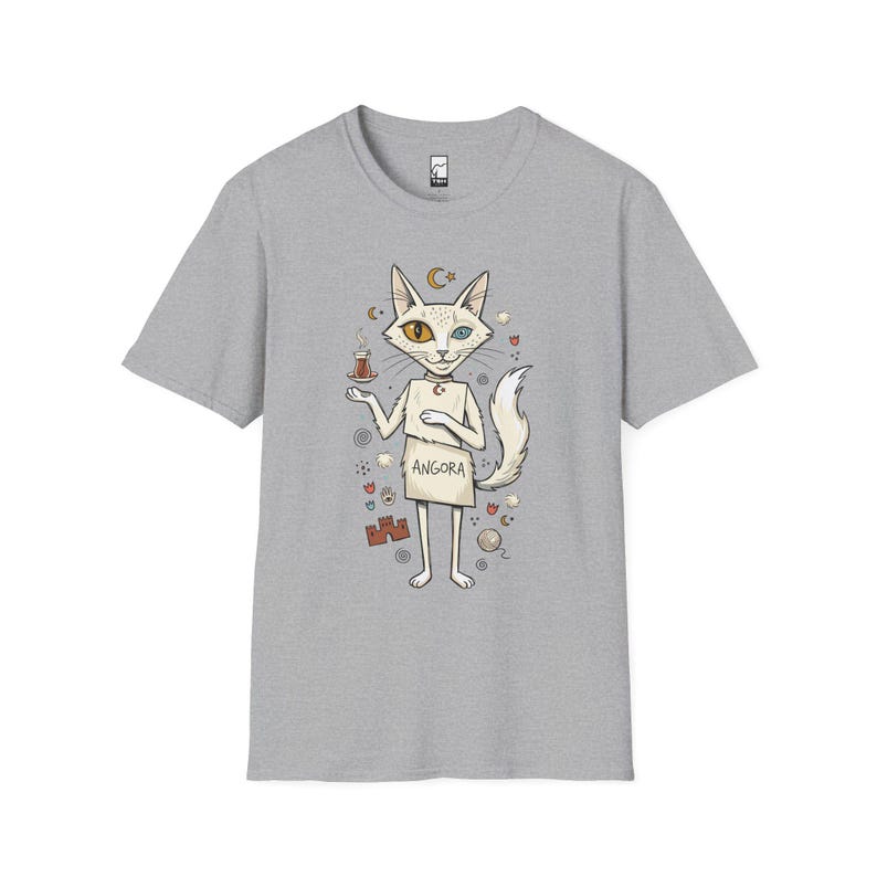Camiseta turca con estampado de gato de Angora / Camiseta con estampado Ankara, Camiseta unisex de la cultura turca Sport Grey