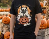 Ghost Cat Halloween Shirt | Spooky Kitten T Shirt | Cute Loot Graphic Tee | Retro Pumpkin Fall Top | Funny Cat Lover Clothes | Unisex Gift