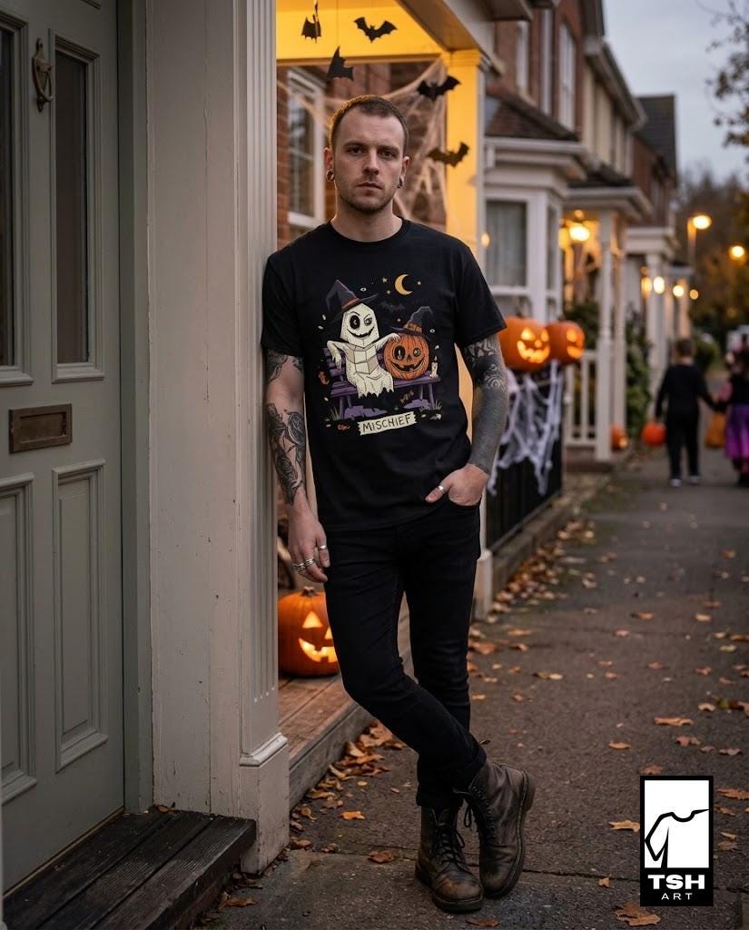 Cute Ghost Pumpkin Shirt | Witch Hat Halloween T Shirt | Spooky Season Graphic Tee | Best Friends Fall Tee | Retro Spooky Tee | Unisex Gift