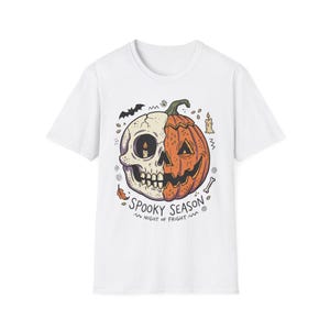 Spooky Season Halloween Shirt | Skull Pumpkin T Shirt | Retro Horror Graphic Tee | Creepy Fall Outfit | Gothic Autumn Wear | Unisex Gift image 9