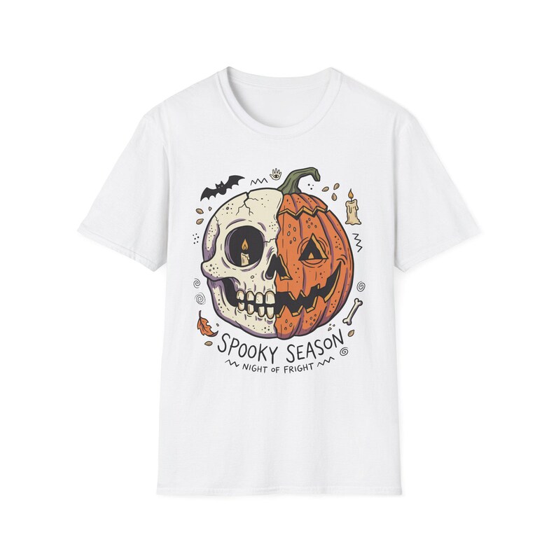 Spooky Season Halloween Shirt | Skull Pumpkin T Shirt | Retro Horror Graphic Tee | Creepy Fall Outfit | Gothic Autumn Wear | Unisex Gift image 9