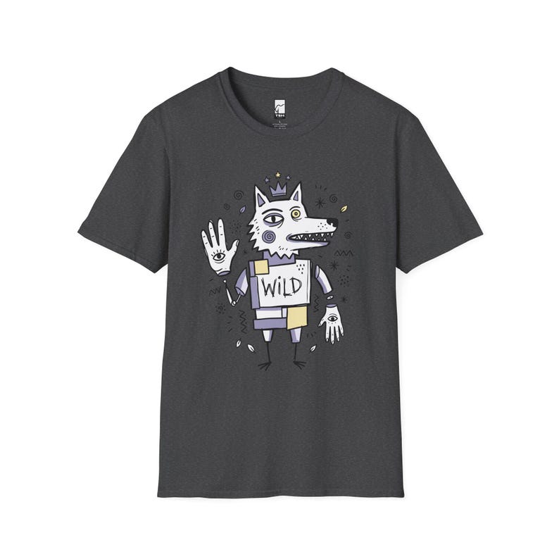 Wild Wolf Graphic Tee | Boho Folk Art, Indie Lowbrow Unisex Shirt Dark Heather