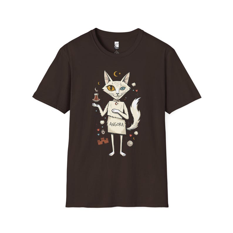 Camiseta turca con estampado de gato de Angora / Camiseta con estampado Ankara, Camiseta unisex de la cultura turca Dark Chocolate