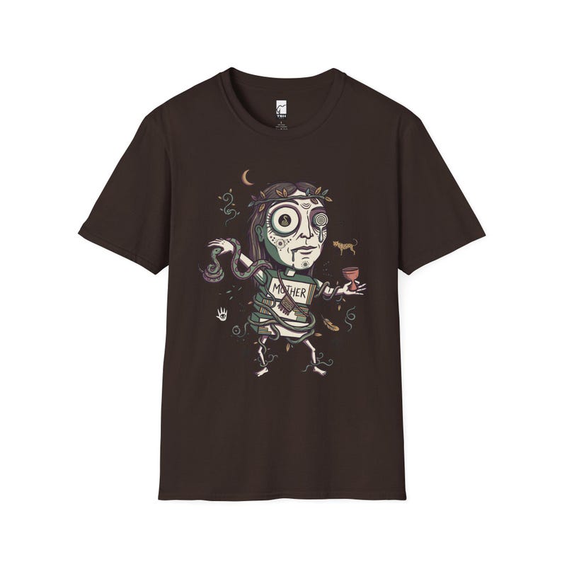 Psychedelisches T-Shirt | Ayahuasca Mutter Grafik Tee, Schamane spirituelles Unisex Shirt, Trippy Geschenk für Sie Him Dark Chocolate