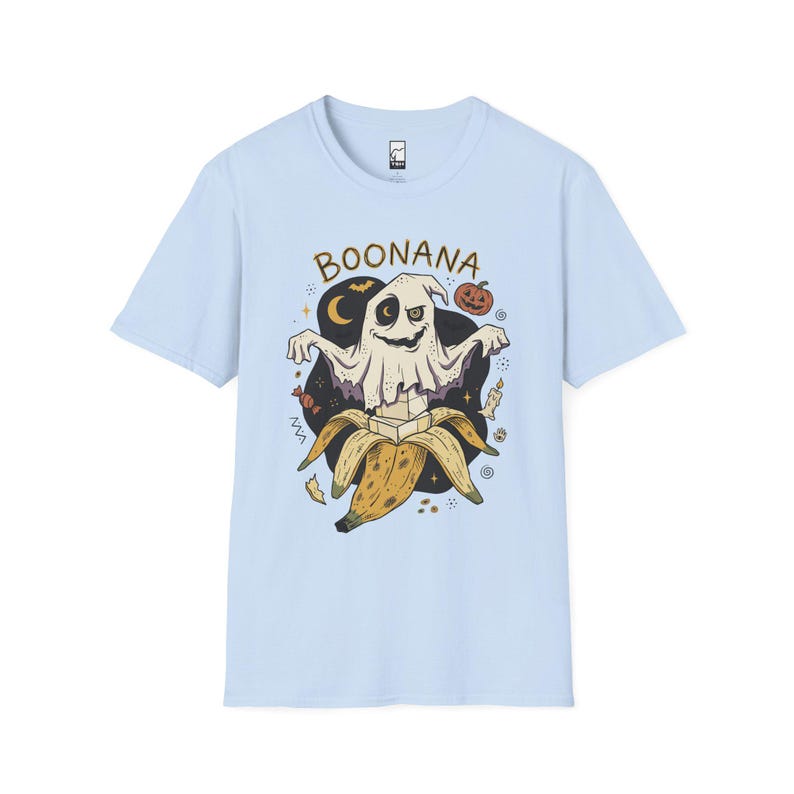 Funny Ghost Banana Shirt | Boonana Halloween T Shirt | Cute Spooky Pun Tee | Pumpkin Moon Graphic Tee | Vintage Halloween Tee | Unisex Gift Light Blue