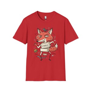 Chaos Fox T-Shirt | Mischievous Fox Illustration, Indie Lowbrow Art Tee Red