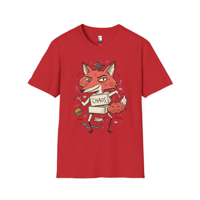 Chaos Fox T-Shirt | Mischievous Fox Illustration, Indie Lowbrow Art Tee Red