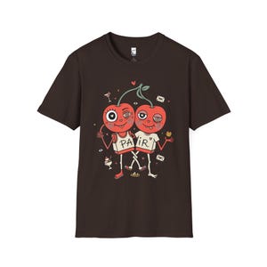 Cherry Pair T-Shirt | Quirky Couple Matching Graphic Tee, Valentine Anniversary Gift Dark Chocolate