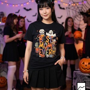 Best Mom Ever Halloween Shirt | Spooky Mama T Shirt | Cute Monster Graphic Tee | Horror Mom Fall Top | Retro Spooky Clothes | Unisex Gift