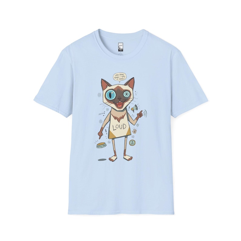 Camiseta de gato siamés ruidoso / Camiseta gráfica divertida de felino parlanchín, camiseta "3 AM Meow" Light Blue