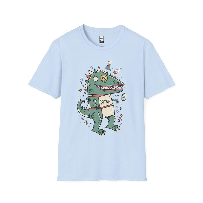 Funny RAWR T-Rex Shirt | Retro Dinosaur Graphic Tee, Kids Unisex Apparel Light Blue
