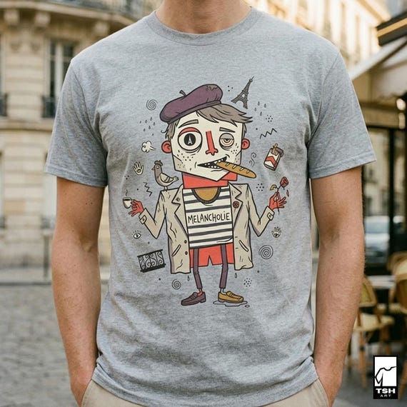Paris Melancholie T-Shirt | French Ennui Graphic Tee, Parisian Illustration Unisex Shirt