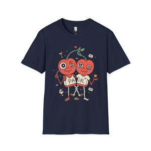 Cherry Pair T-Shirt | Quirky Couple Matching Graphic Tee, Valentine Anniversary Gift Navy