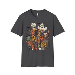Bästa mamma någonsin Halloween-tröja | Spooky Mama T-shirt | Söt monstergrafik-tröja | Skräckmamma hösttopp | Retro läskiga kläder | Unisex present Dark Heather