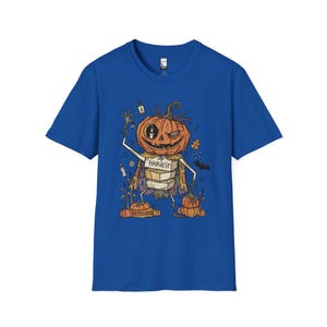 Camiseta Unissex com Estampa de Abóbora | Estampa de Abóbora de Halloween | Camiseta com Estampa de Colheita de Outono | Camiseta Assustadora com Abóbora Royal