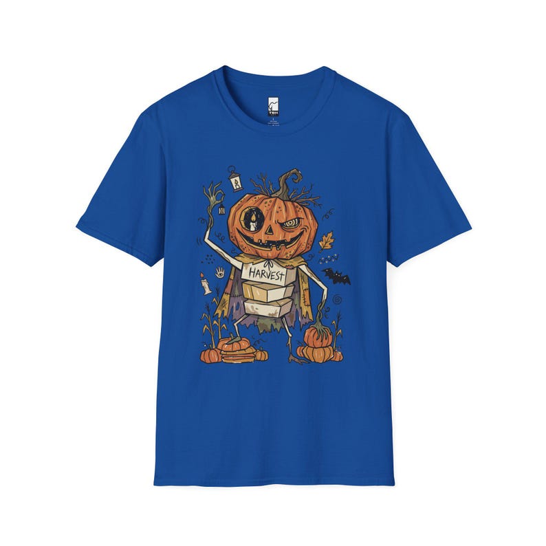 Camiseta Unissex com Estampa de Abóbora | Estampa de Abóbora de Halloween | Camiseta com Estampa de Colheita de Outono | Camiseta Assustadora com Abóbora Royal