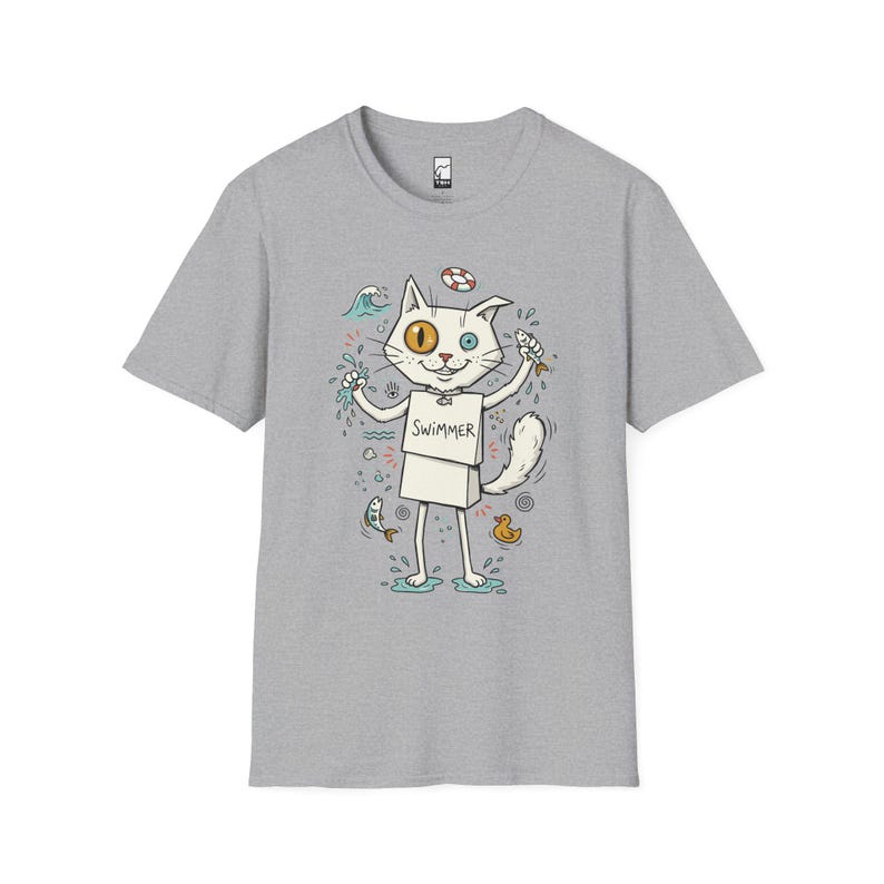 Turkish Van Cat Swimming Graphic Tee | Funny Water Loving Unisex Shirt Sport Grey