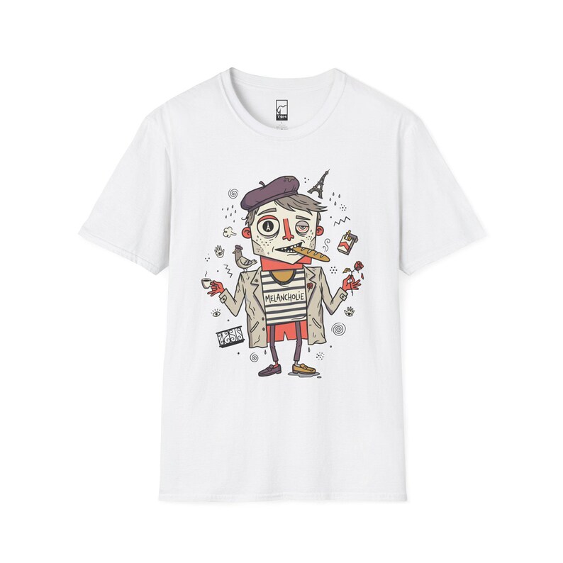 Paris Melancholie T-Shirt | French Ennui Graphic Tee, Parisian Illustration Unisex Shirt White