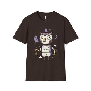 Dreamy Owl T-Shirt | Whimsigoth Graphic Tee, Mystical Unisex Shirt, Reader Gift Dark Chocolate