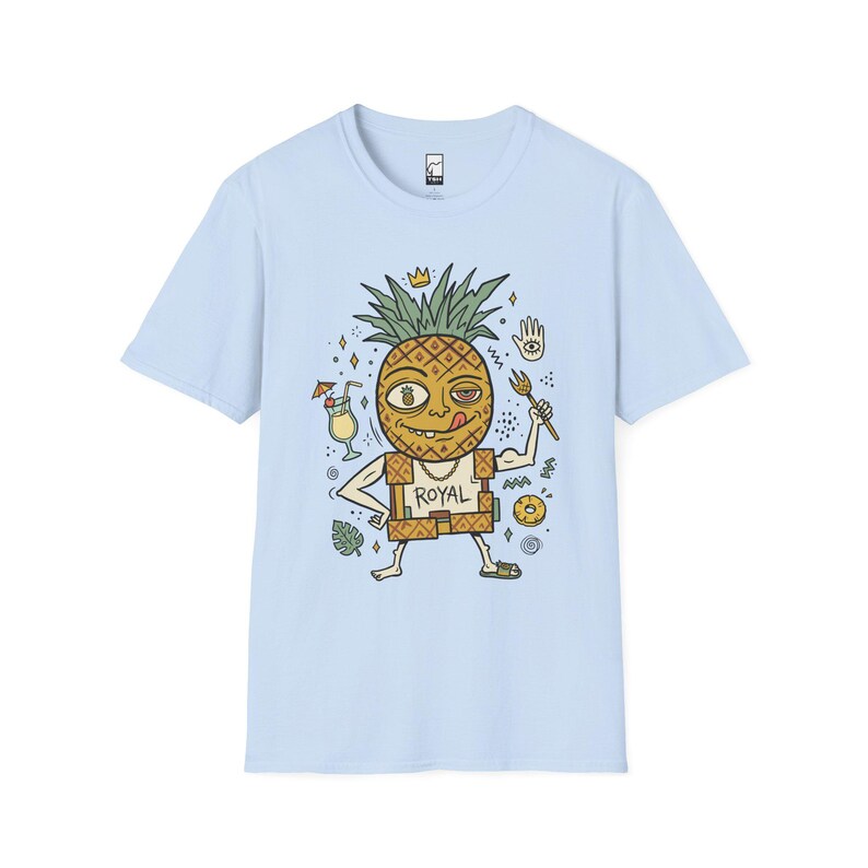 Royal Pineapple King T-Shirt | Funny Tropical Graphic Tee, Hawaiian Vibe Shirt Light Blue