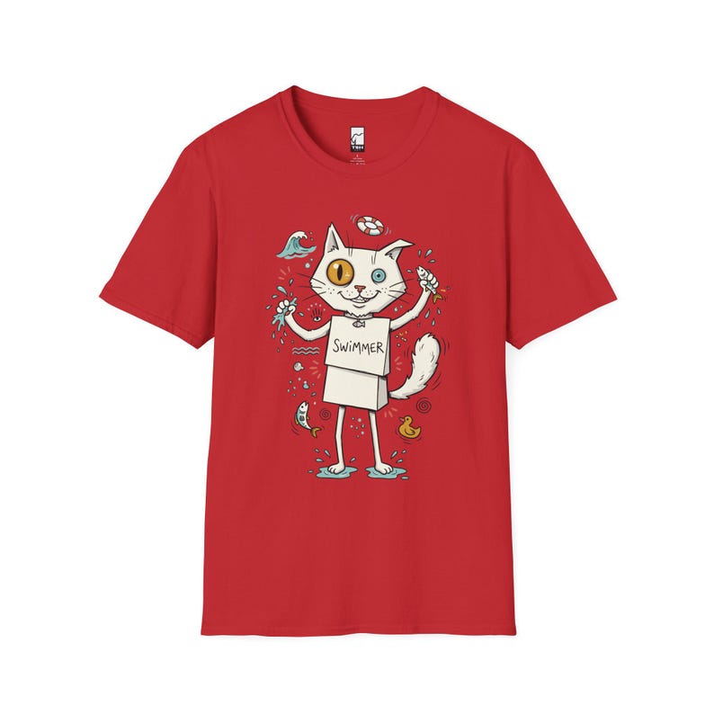 Turkish Van Cat Swimming Graphic Tee | Funny Water Loving Unisex Shirt Red
