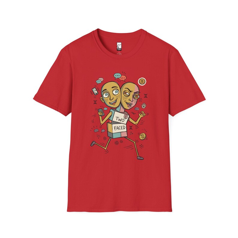 Gemini T-Shirt | Funny Dual Zodiac Illustration, Astrology Graphic Tee Red