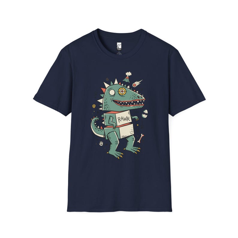 Funny RAWR T-Rex Shirt | Retro Dinosaur Graphic Tee, Kids Unisex Apparel Navy