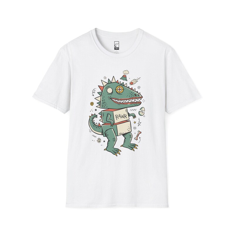 Funny RAWR T-Rex Shirt | Retro Dinosaur Graphic Tee, Kids Unisex Apparel White