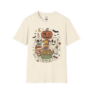 Vintage Halloween Shirt | Skeleton Ghost T Shirt | Spooky Candy Bowl Tee | Pumpkin Trick Or Treat Tee | Retro Spooky Tee | Unisex Gift Natural