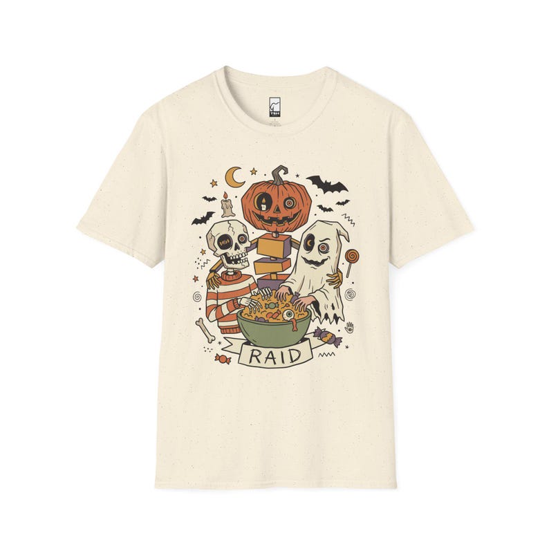 Vintage Halloween Shirt | Skeleton Ghost T Shirt | Spooky Candy Bowl Tee | Pumpkin Trick Or Treat Tee | Retro Spooky Tee | Unisex Gift Natural
