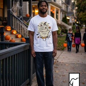 Halloween Cat Ghost Shirt | Funny Witch Cat Tee | Spooky Season Graphic T Shirt | Trick or Treat Costume Top | Cat Mom Gift | Fall Tee