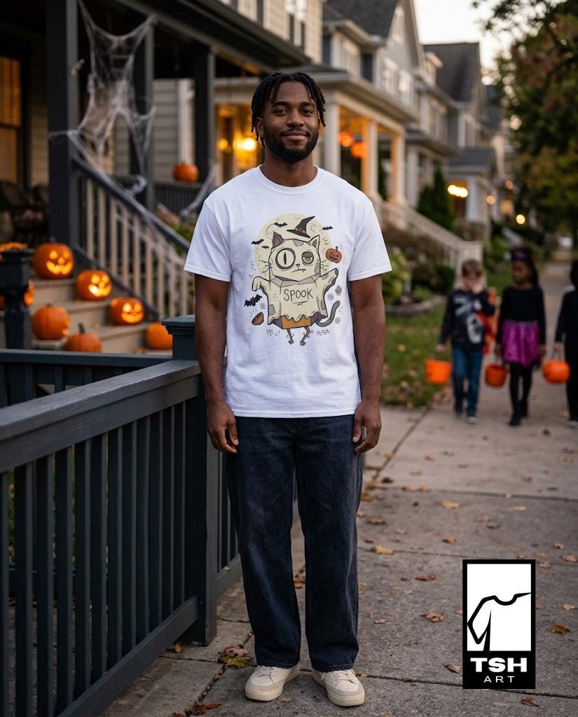 Halloween Cat Ghost Shirt | Funny Witch Cat Tee | Spooky Season Graphic T Shirt | Trick or Treat Costume Top | Cat Mom Gift | Fall Tee