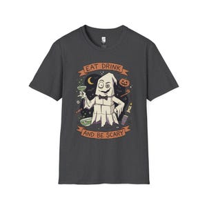 Eat Drink Ghost T-Shirt | Halloween Ghost Cocktail Tee Dark Heather